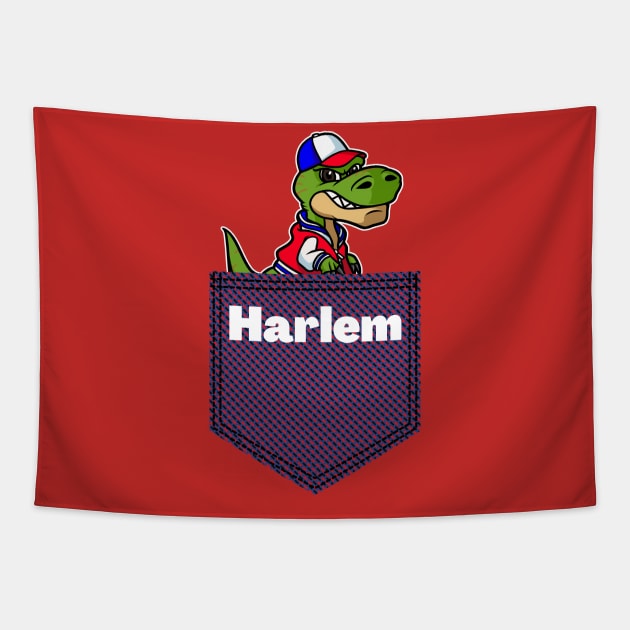 Amerisaurus Rex In A Pocket That Says Harlem. Tapestry by Harlems Gee