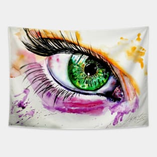 green eye watercolor art Tapestry