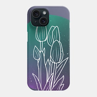 White tulips on purple green gradient Phone Case