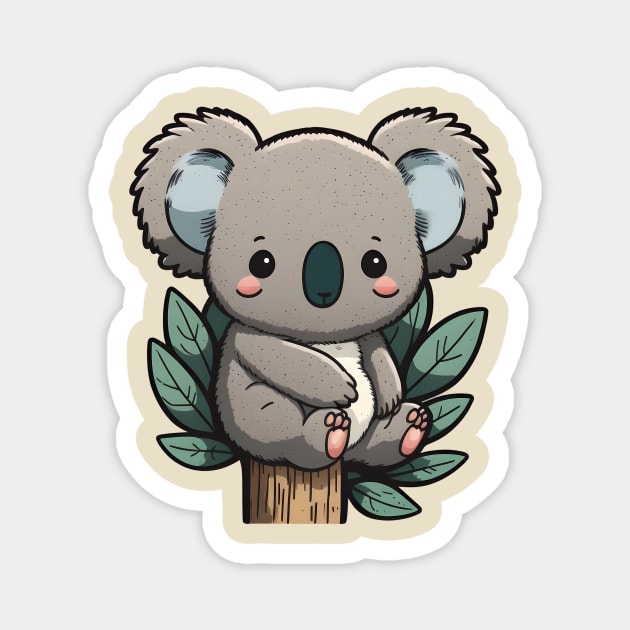 Baby koala sitting on an Eucalyptus waiting for its mom Magnet by Cute Planet Earth Mini