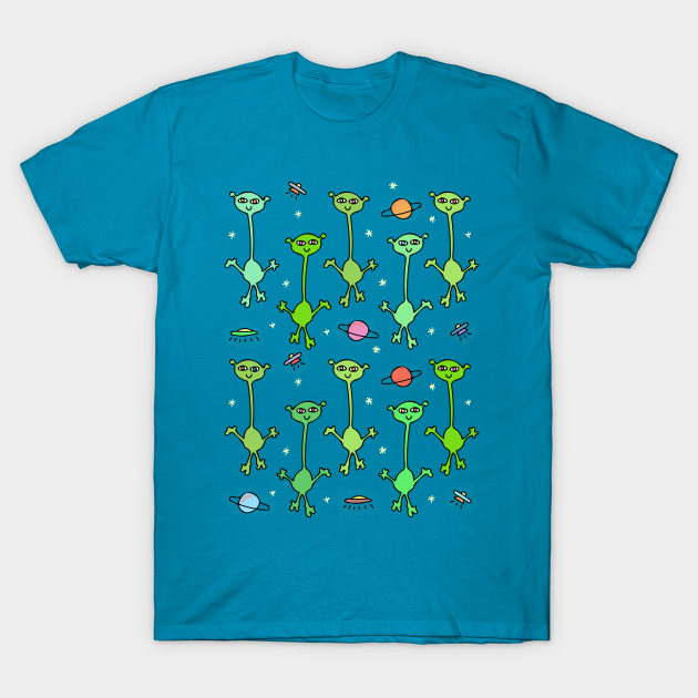 Discover Colorful Aliens in Space Pattern - Cute Alien - T-Shirt