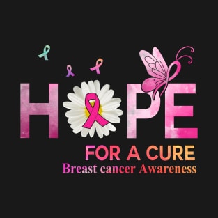 Hope For A Cure  Butterfly Flower  Breast cancer T-Shirt