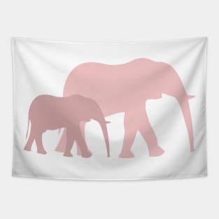 Pink Elephant Family - Mama Elephant & Baby Elephant Tapestry