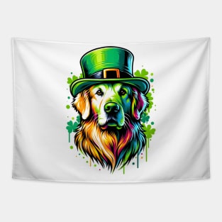 Flat-Coated Retriever Joins St Patrick's Day Celebration Tapestry