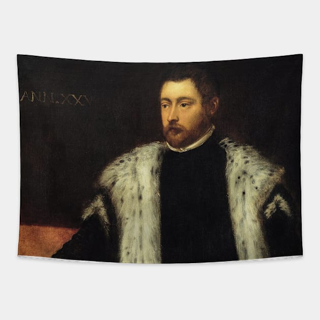 Twenty-five year old Youth with Fur-lined Coat by Tintoretto Tapestry by Classic Art Stall