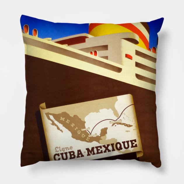 Cuba to Mexico - Vintage Travel Pillow by Culturio