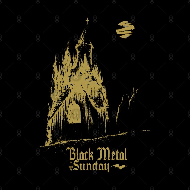 Black Metal Burning Church (gold version) by wildsidecomix