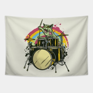 Zombie Cat Drummer // Funny Halloween Spooky Cat Tapestry