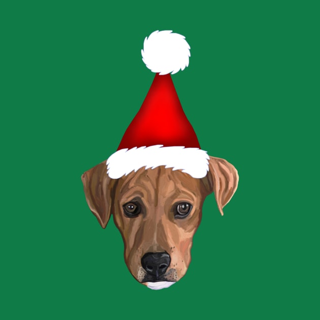 Brown Pitbull Santa Christmas Pup by Art by Deborah Camp