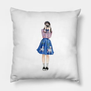 Girl taking photos Pillow