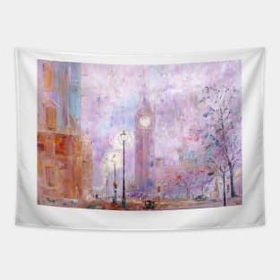 London In a Purple Fog Tapestry