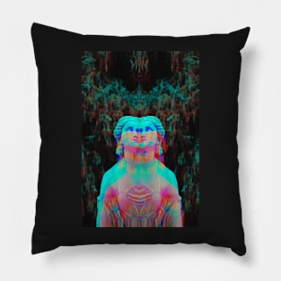 TRIPPY STATUE - Glitchy Abstract Neon Pillow