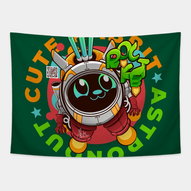 Cute Rabbit Astronout Tapestry by Alsiqcreativeart