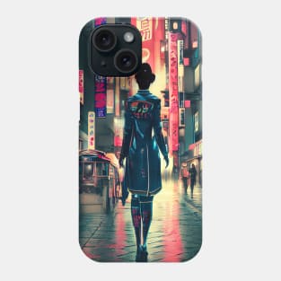 Cyberpunk girl in the streets of Tokyo Phone Case