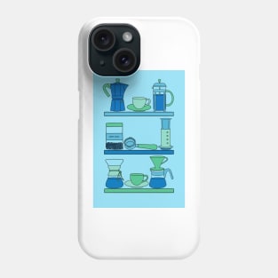 Coffee Shelves in blues and greens Phone Case