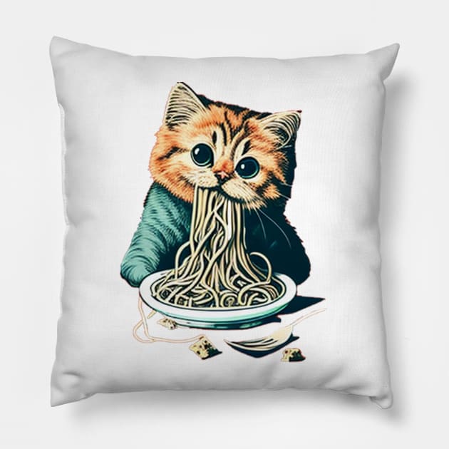 CAT EATING SPAGHETTI Pillow by TheABStore