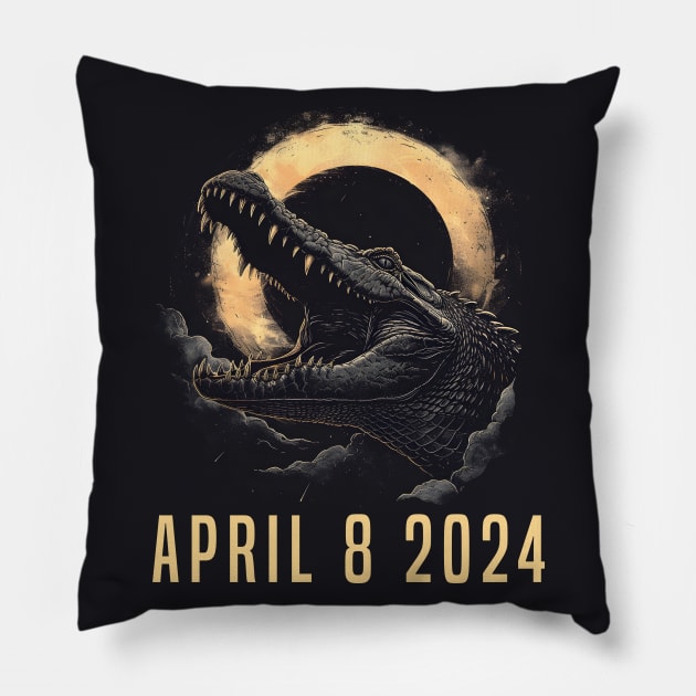 Total Solar Eclipse Crocodile & Sun Totality April 8 2024 Pillow by Ai Wanderer