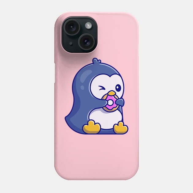 Cute Penguin Eating Doughnut Cartoon Phone Case by Catalyst Labs