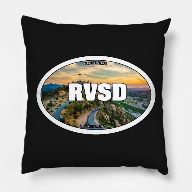 Riverside Travel Sticker Pillow by ZombeeMunkee