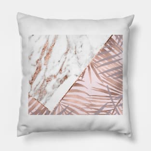 Rose gold marble & tropical ferns Pillow