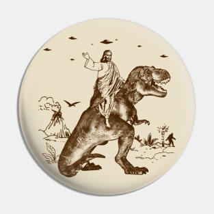 Jesus Riding Dinosaur Pin