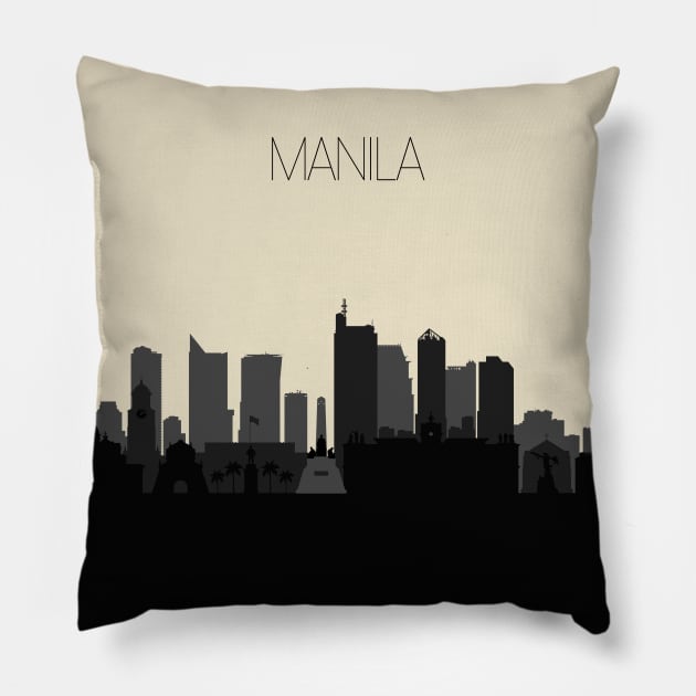 Manila Skyline Pillow by inspirowl