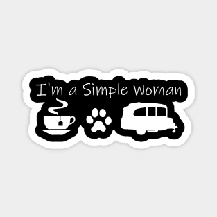 Airstream Basecamp "I'm a Simple Woman" - Tea, Cats & Basecamp T-Shirt (White Imprint) T-Shirt Magnet