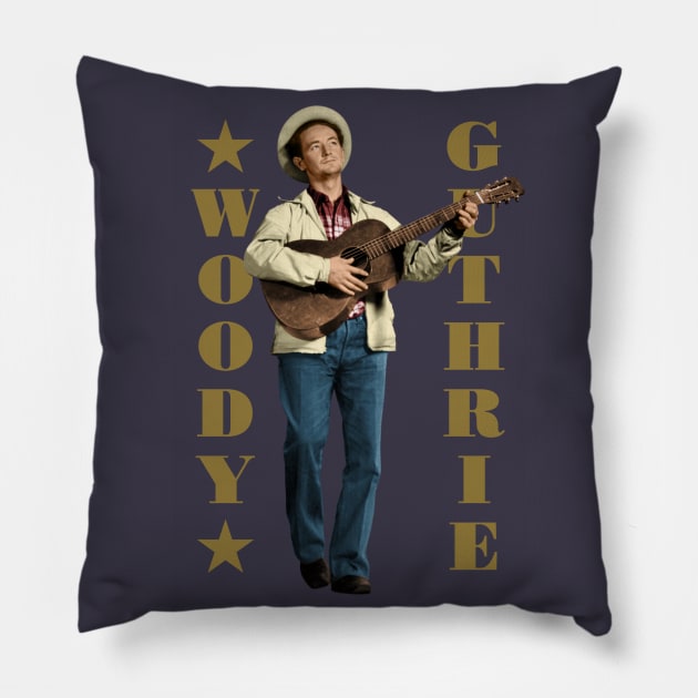 Woody Guthrie Pillow by PLAYDIGITAL2020