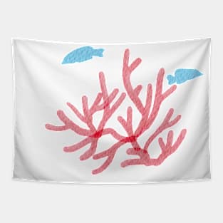 Pink coral and blue fish in the ocean Tapestry