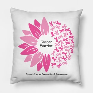 Breast cancer warrior with flower, ribbons & black type Pillow