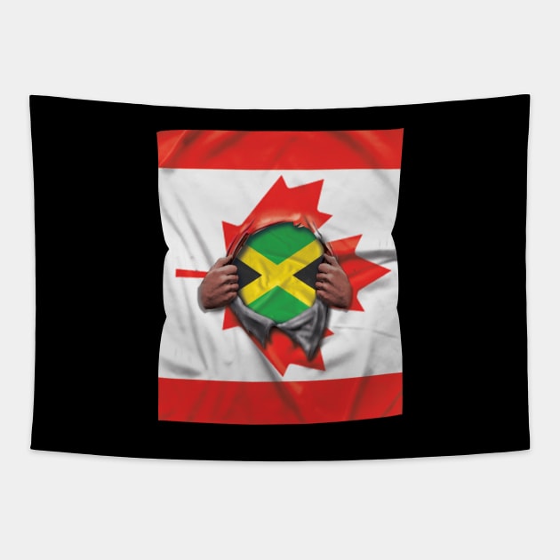 Jamaica Flag Canadian Flag Ripped - Gift for Jamaican From Jamaica Tapestry by Country Flags