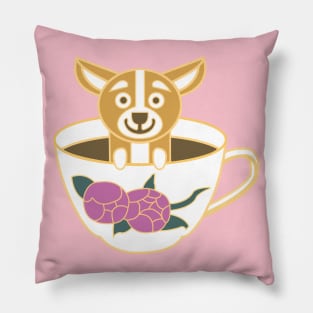 Corgi dog chillin in tea cup Pillow