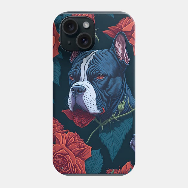 Dogs, pit bull and roses, dog, seamless print, style vector (red roses & pit) Phone Case by xlhombat