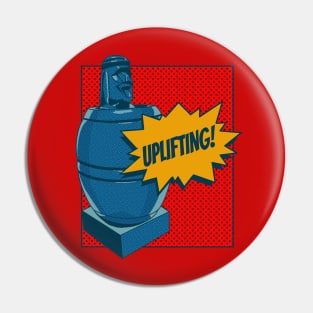 Comic-Style Barrel Man: Elevate with 'Uplifting' Vibes Pin