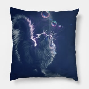 Kitten watching bubbles Pillow