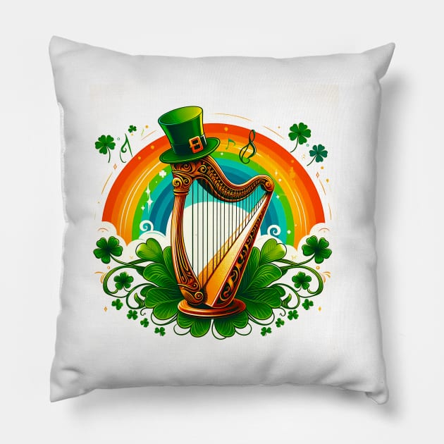 Fans Of Irish Music And This Harp And Shamrock Drawing is a must for St. Patrick's Day. Pillow by click2print