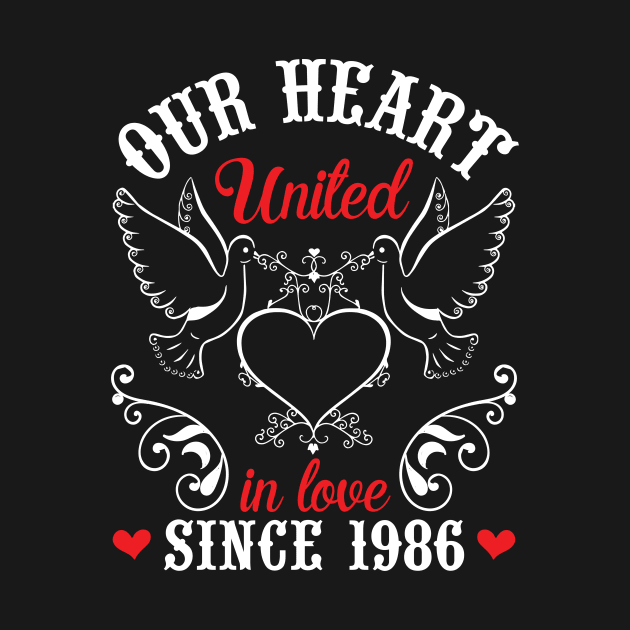 Our Heart United In Love Since 1986 Happy Wedding Married Anniversary 34 Years Husband Wife by joandraelliot