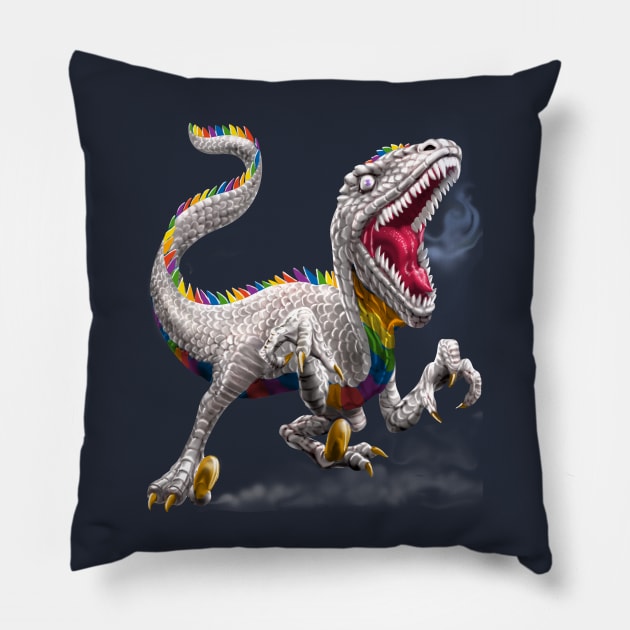 Rainbow Raptor Pillow by AyotaIllustration