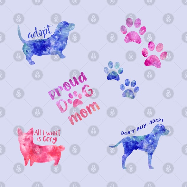 Watercolor set dog stickers dogs set by WatercolorFun