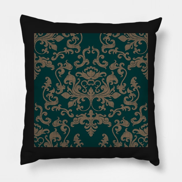 Damask Variations: Linen on Forest Pillow by implexity