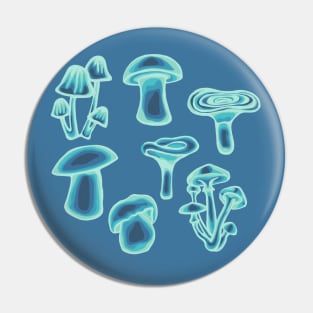 Psychedelic Teal Mushrooms Sticker Pack and All Over Print Pin