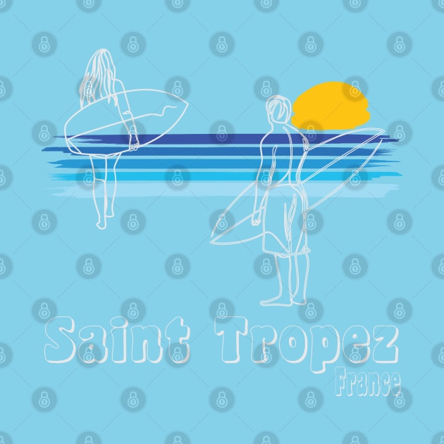 Saint Tropez Surfing Beach Surf Guy Girl by Surfer Dave Designs