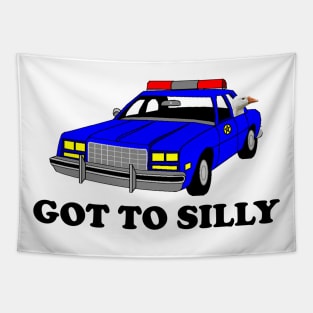 Hilarious Got Too Silly Goose in Police Car Tee Tapestry