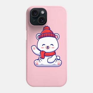 Cute Baby Polar Bear Winter Wearing Scarf Waving Hand  Cartoon Phone Case