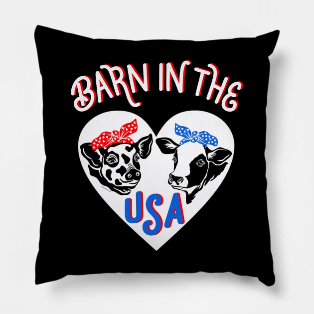 Funny Patriotic Farm Animals Bandana Pig Cow Barn in the USA Pillow by DoubleBrush