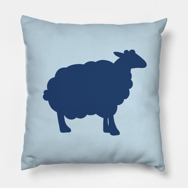 Sheep Silhouette Pattern in Blue Pillow by OneThreeSix