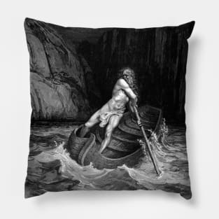 High Res Gustave Doré Illustration Charon the Ferryman of the Dead Pillow