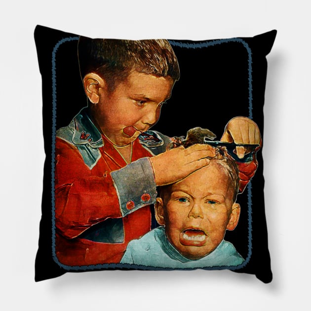 Brotherly Haircut Pillow by Doctor Tarr Design