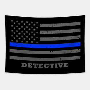 Police Detective Thin Blue Line Flag Tapestry