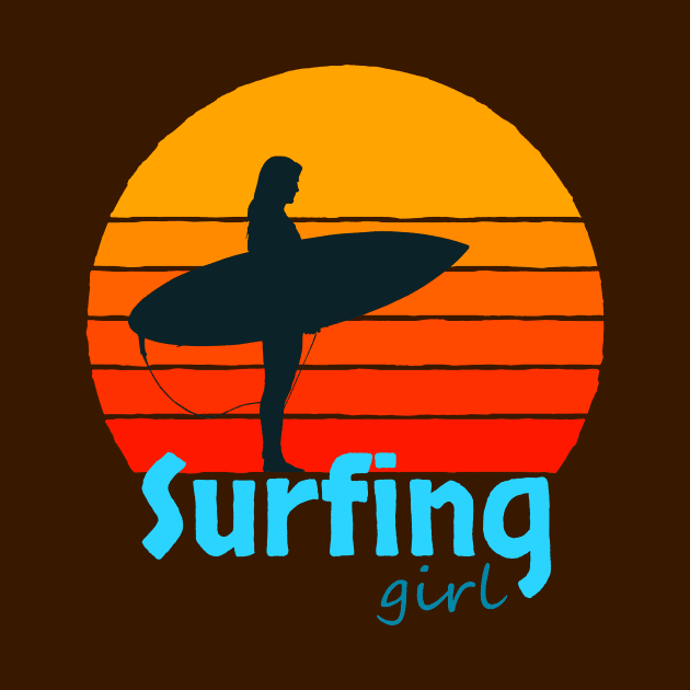 Surfing Girl Orange Sun by AKdesign